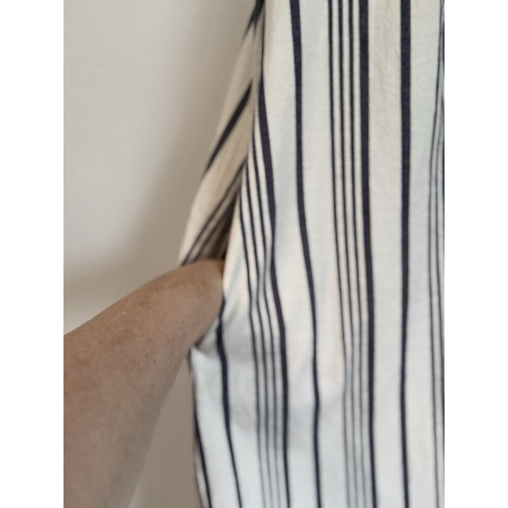 Marine Layer Women’s Large Striped Smocked Dress Cream Navy Pockets Coastal - Picture 5 of 12
